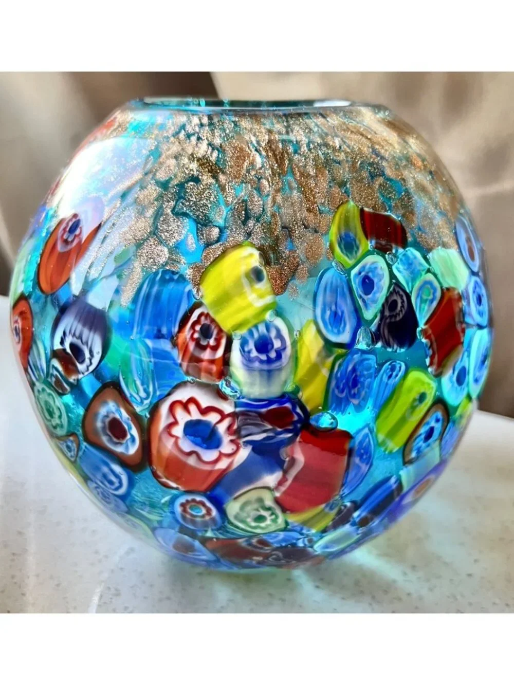 DS Millie Fiori Glass Bowl Scatter w/ Gold Glitter Accents 6.5x6.5